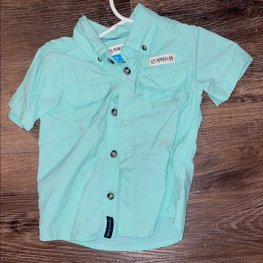Magellan Outdoors Kids Short-Sleeve Button Down Shirt in Mint Green